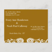 Bronze Mist Rich Caramel en White Damask Aankondigingskaart (Achterkant)