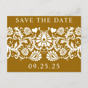 Bronze Mist Rich Caramel en White Damask Aankondigingskaart