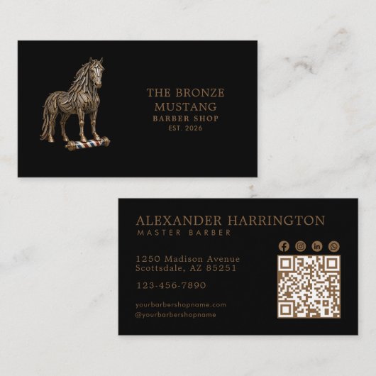 Bronze Mustang Professional Barber Shop Qr Code Visitekaartje (Voorkant / Achterkant)