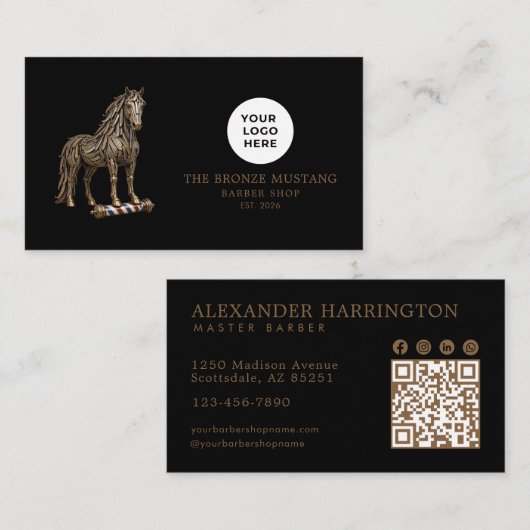 Bronze Mustang Professional Barber Shop Qr Code Visitekaartje (Voorkant / Achterkant)