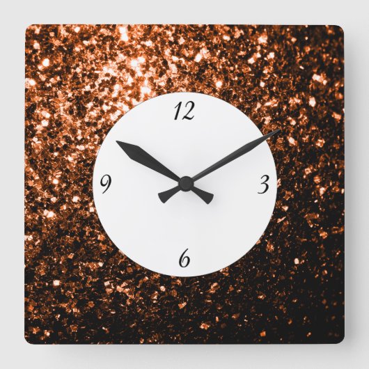 Bronze Oranje bruine glitters met cijfers Vierkante Klok (Voorkant)