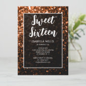 Bronze oranje sparkles Sweet 16 elegant script Kaart (Staand voorkant)
