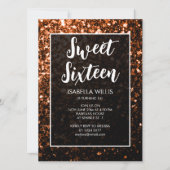 Bronze oranje sparkles Sweet 16 elegant script Kaart (Voorkant)