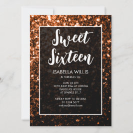 Bronze oranje sparkles Sweet 16 elegant script Kaart