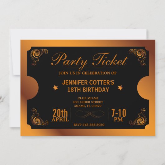 Bronze Party Ticket Kaart (Voorkant)