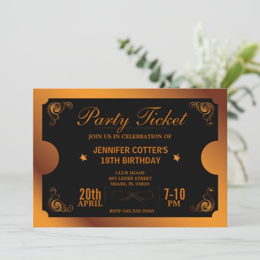 Bronze Party Ticket Kaart (Staand voorkant)