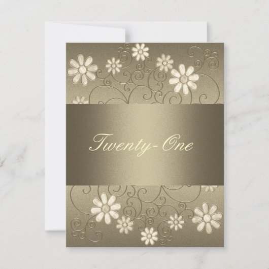 Bronze Pewter Metal Cream Flowers 21st Birthday Kaart (Voorkant)