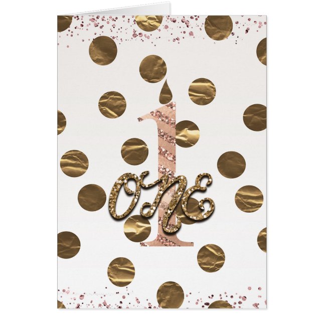 Bronze Polka Dots Roos Gold ONE 1 1e verjaardag (Voorkant)