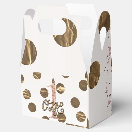 Bronze Polka Dots Roos Gold ONE 1 1e verjaardag Bedankdoosjes (Geopend)