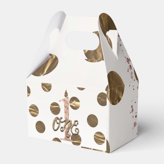 Bronze Polka Dots Roos Gold ONE 1 1e verjaardag Bedankdoosjes (Voorkant Zijde)