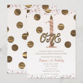 Bronze Polka Dots Roos Gold ONE 1 1e verjaardag Kaart (Voorkant / Achterkant)