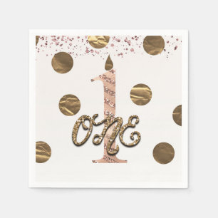 Bronze Polka Dots Roos Gold ONE 1 1e verjaardag Servet