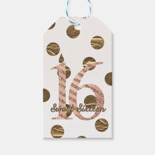 Bronze Polka Dots Roos Gold Sweet 16 Birthday Cadeaulabel (Voorkant)