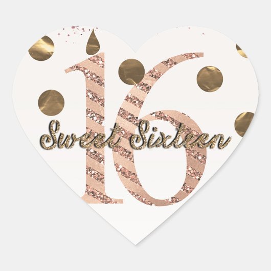 Bronze Polka Dots Roos Gold Sweet 16 Birthday Hart Sticker (Voorkant)