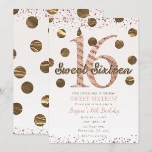 Bronze Polka Dots Roos Gold Sweet 16 Birthday Kaart