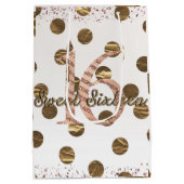 Bronze Polka Dots Roos Gold Sweet 16 Birthday Medium Cadeauzakje (Achterkant)