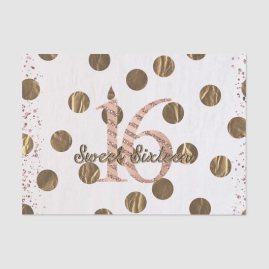 Bronze Polka Dots Roos Gold Sweet 16 Birthday Tissuepapier (Voorkant)