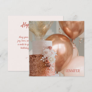 Bronze & roze Ballonnen Bewerkbare Verjaardagstaar Kaart