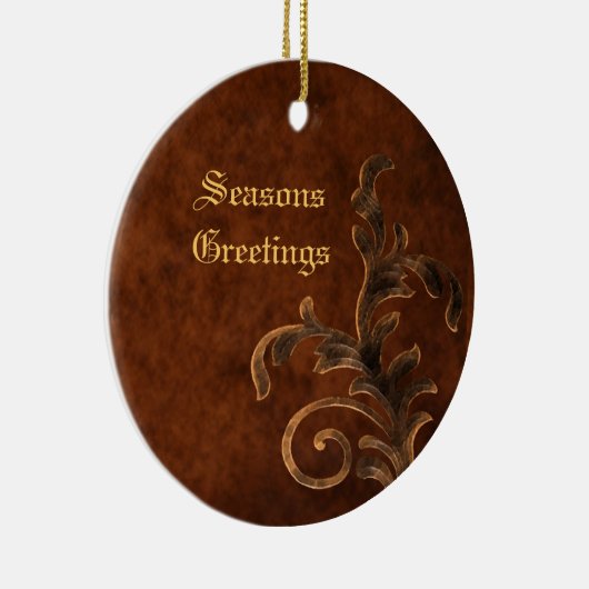 Bronze Scroll Leaf Holiday kerstversiering Keramisch Ornament (Rechts)
