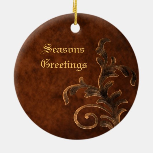 Bronze Scroll Leaf Holiday kerstversiering Keramisch Ornament (Achterkant)