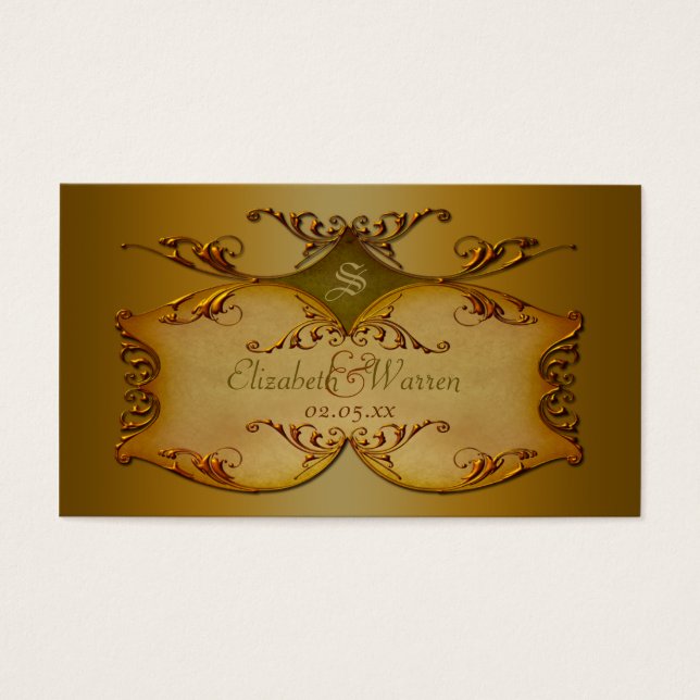 Bronze Scrolls Wedding Favor Label Visitekaartjes (Voorkant)