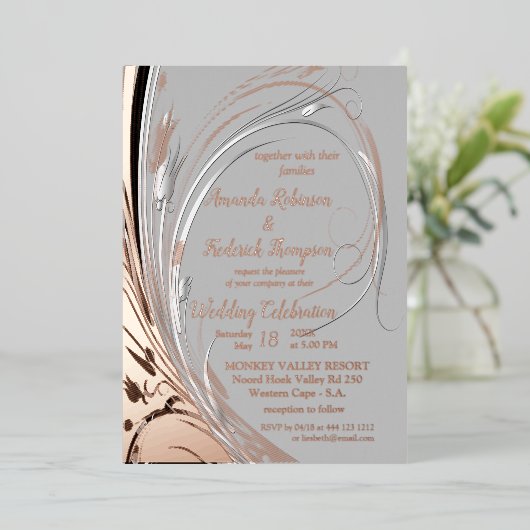 Bronze Silver abstracte folie decor Uitnodiging (Staand Voorkant)