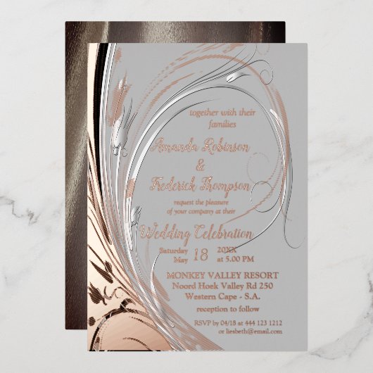 Bronze Silver en zwart abstract Folie Uitnodiging (Voorkant / Achterkant)