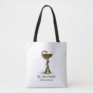 Bronze Snake Bowl Hygieia Medical White Caduceus Tote Bag