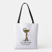 Bronze Snake Bowl Hygieia Medical White Caduceus Tote Bag (Achterkant)