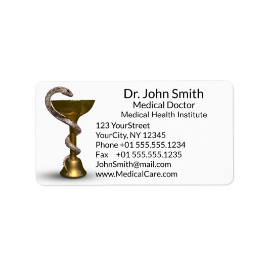 Bronze Snake Bowl Hygieia White Caduceus Medical Etiket (Voorkant)