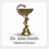 Bronze Snake Bowl Medical Hygieia White Caduceus Vierkante Sticker (Voorkant)