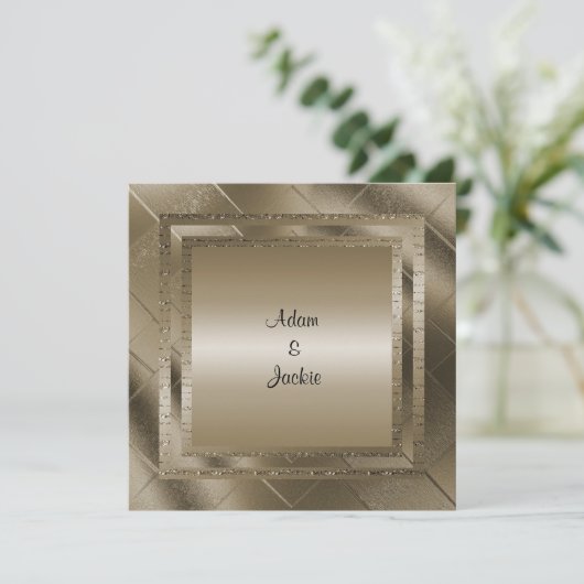 BRONZE SPARKLE LAYERED ELEGANT WEDING KAART (Staand voorkant)