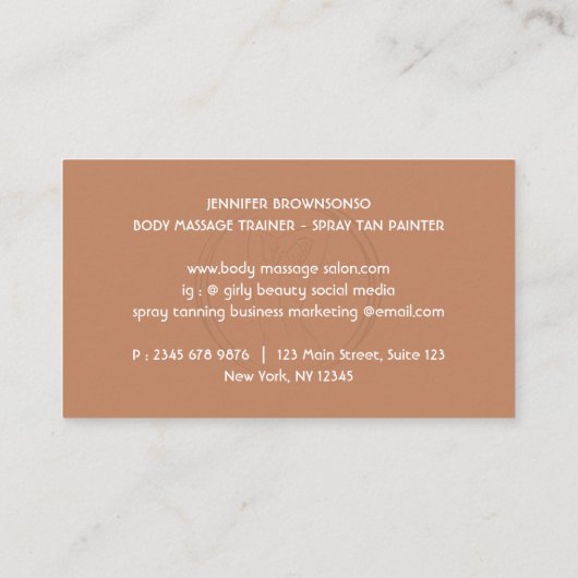 Bronze Spray Tan Body Sculpting Contouren Visitekaartje (Achterkant)