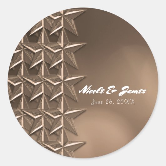 Bronze Stars & Elegant Bokeh Lights Chic Favor Ronde Sticker (Voorkant)