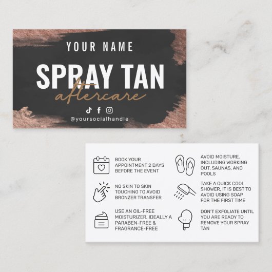Bronze Tanning Instruction Spray Aftercare Card Visitekaartje (Voorkant / Achterkant)