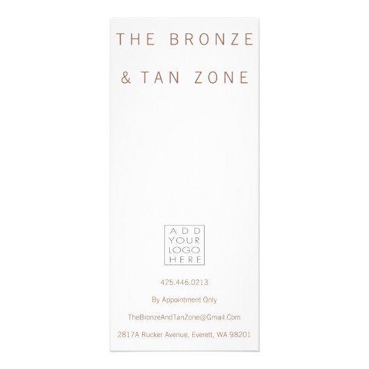 Bronze Tanning Salon Menu Prijs Lijst Kaarten (Achterkant)