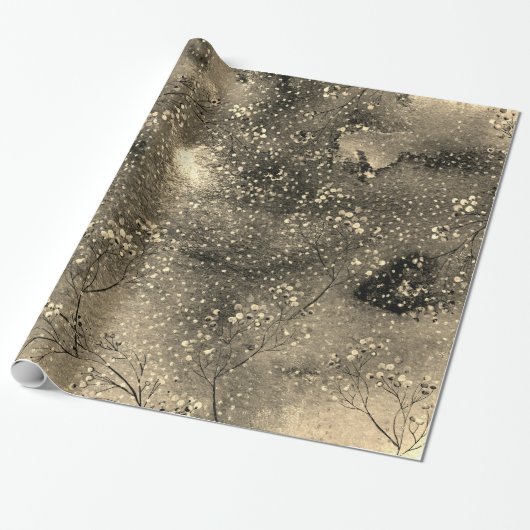 Bronze Winter Dusk Sky Gold Berries & Snowfall Cadeaupapier (Uitgerold)