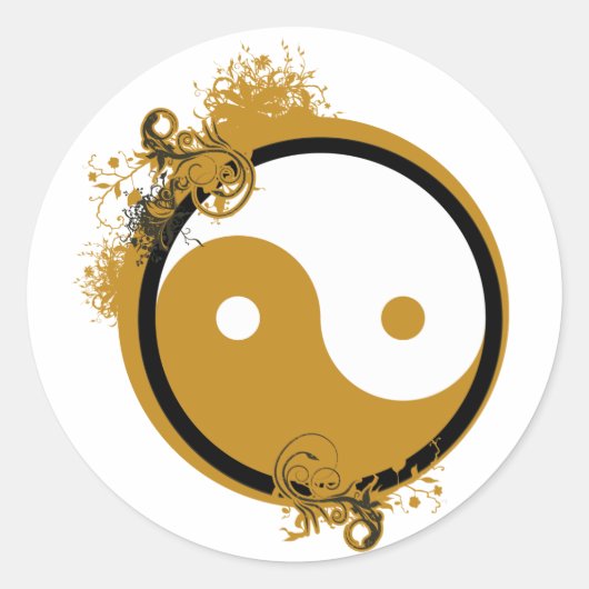 Bronze Yin Yang Ronde Sticker (Voorkant)
