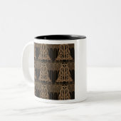 Bronze, zwart, art deco, art nouveau, floral, patr tweekleurige koffiemok (Voorkant links)