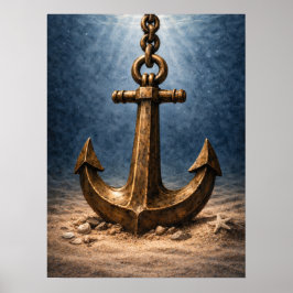 Bronzen Anker Onderwater Oceaan Poster