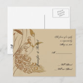 Bronzen Art Deco Pauw Bloemen RSVP Briefkaart v2 (Voorkant / Achterkant)