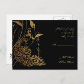 Bronzen Art Deco Pauw en Bloemen RSVP Briefkaart (Voorkant / Achterkant)