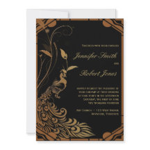 Bronzen Art Deco Peacock Bloemen Bruiloft Uitnodig