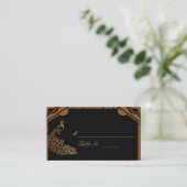 Bronzen Art Deco Peacock en Bloemen Weddi Plaatska Plaatskaartje (Staand voorkant)