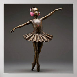 Bronzen Ballerina met Roze Hoofdtelefoon Autisme N Poster