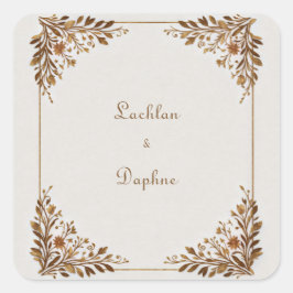 Bronzen Blad Metallic Gouden Frame Trouwdag Vierkante Sticker