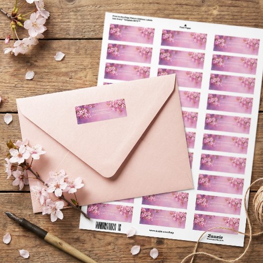 Bronzen Blad Violet Waterverf Kersenbloesem Etiket