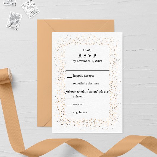 Bronzen Confetti Burst Wedding RSVP Kaart