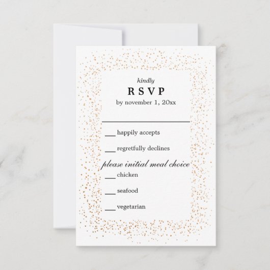 Bronzen Confetti Burst Wedding RSVP Kaart (Voorkant)