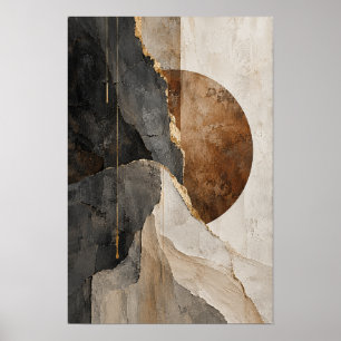Bronzen Eclipse Houtskool Abstracte Wandkunst Poster